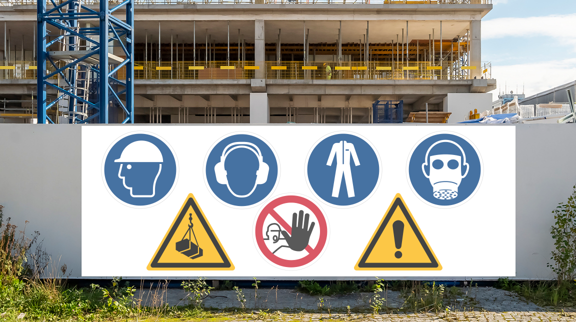 Notwendige Sicherheitszeichen auf einer Baustelle